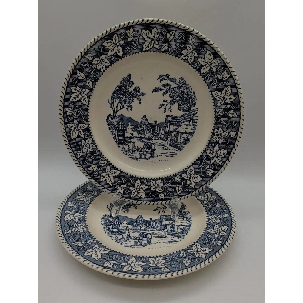 2 Homer Laughlin Shakespeare Country Stratwood Collection 10" Dinner Plates Blue